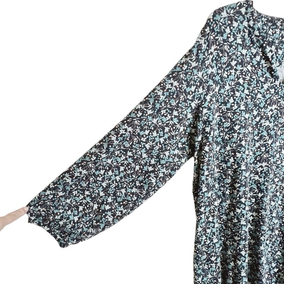 J Jill Floral Tunic Size XL Tall Womens Blue V Neck Long Sleeve Soft Modal Blend - Picture 3 of 9